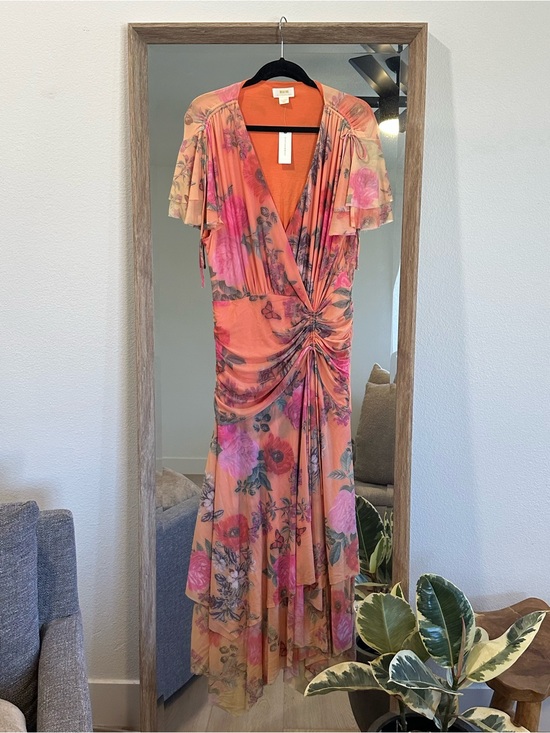 Maeve Dresses & Skirts - Maeve Peach Floral Ruched Wrap Maxi Dress